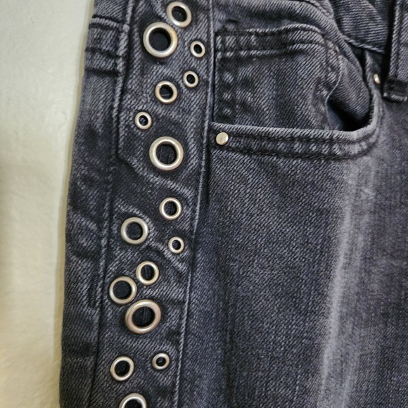 Zana Di Jeans Black Biker Stretch Side Metal Rivets Small Women Size 9 - Picture 3 of 5